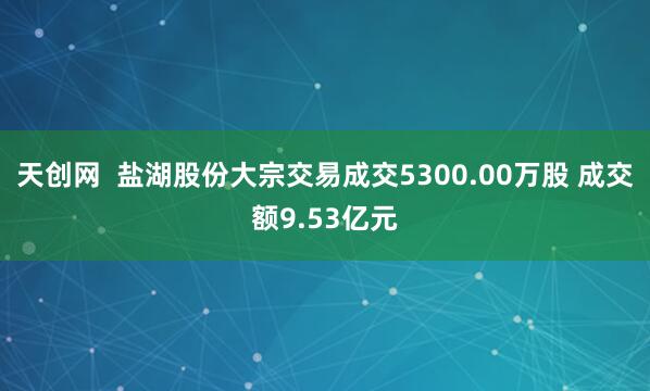 天创网  盐湖股份大宗交易成交5300.00万股 成交额9.53亿元