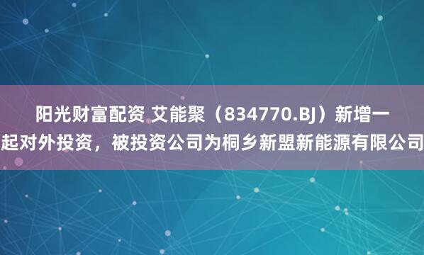 阳光财富配资 艾能聚（834770.BJ）新增一起对外投资，被投资公司为桐乡新盟新能源有限公司